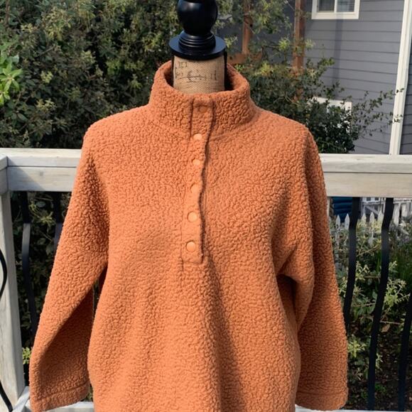 Aerie cloud Sherpa oversized pullover sweatshirt brown tan snap fleece brown M - Picture 6 of 15